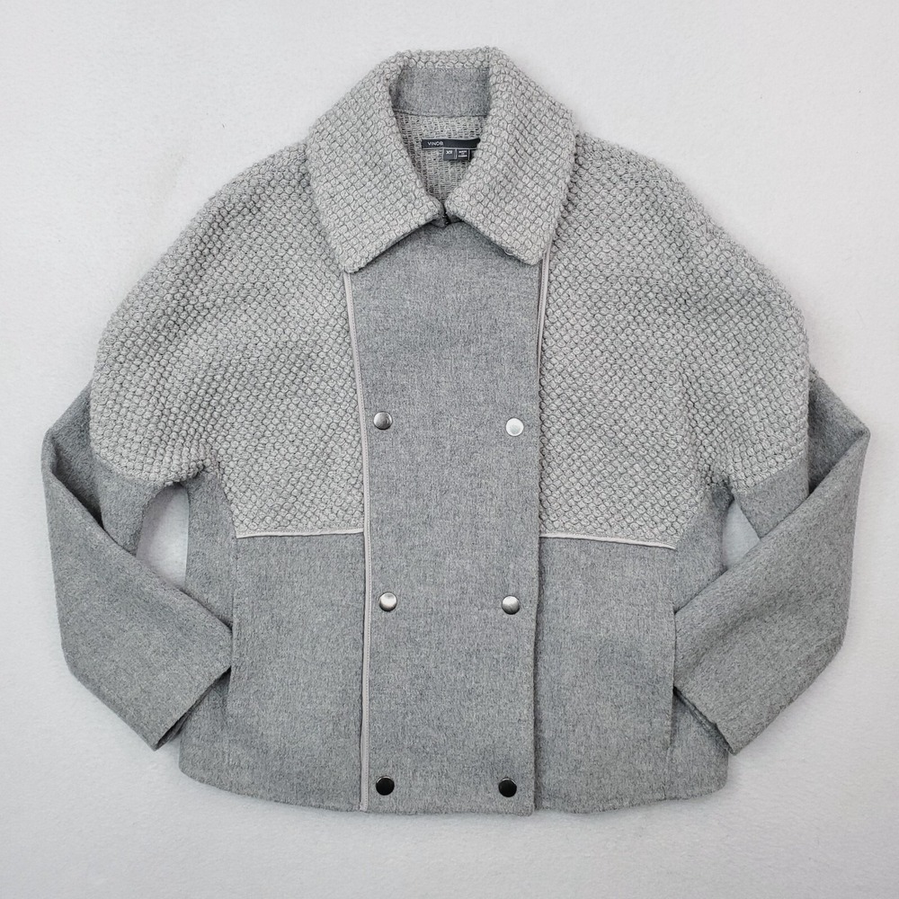 Vince Jacket Womens XS Gray Sherpa Boucle Wool Blend Coat Double Breasted Boxy